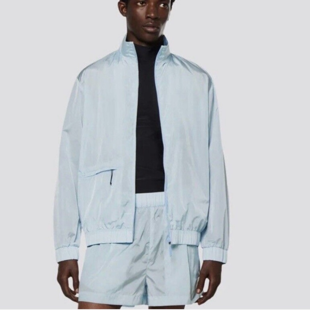 NWT Rains Track Jacket Small - Sky -Metallic Gray/Blue Water‎ Resistant  $155 S